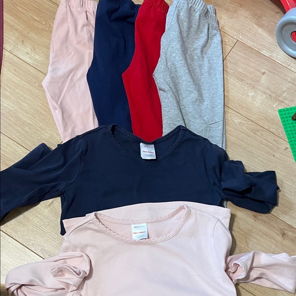 Hanna Andersson Long Sleeve Shirt Set - Navy, Pink, Red, Gray leggings package.